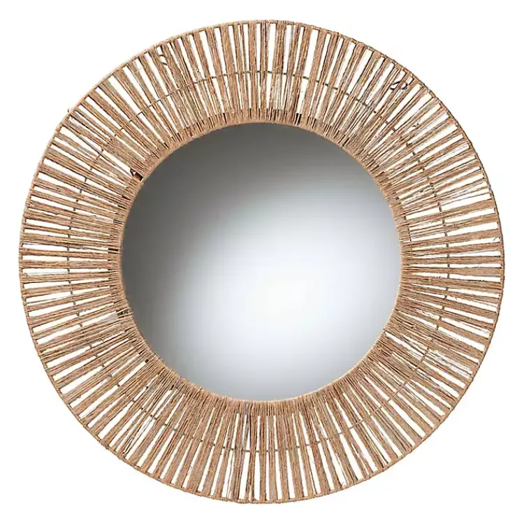 Decorative Mirrors-Kirklands Home Round Geona Metal and Seagrass Wall Mirror