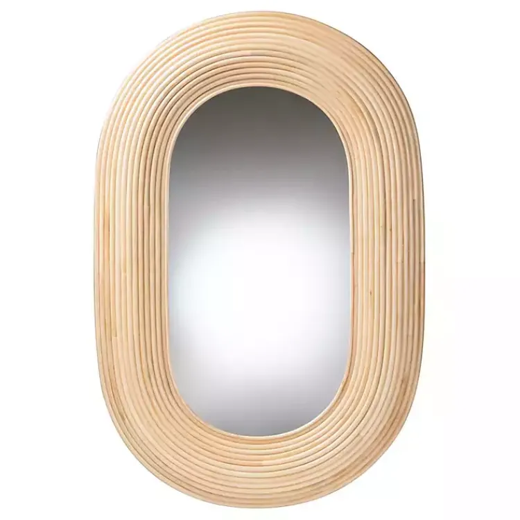 Decorative Mirrors-Kirklands Home Natural Rattan Boho Oval Wall Mirror