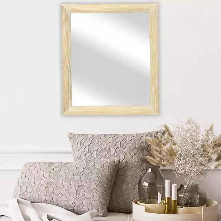 Decorative Mirrors-Kirklands Home Distressed Natural Wood Recgle Wall Mirror Tan