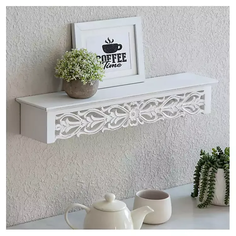 Shelves-Kirklands Home White Carved Floral Wall Shelf