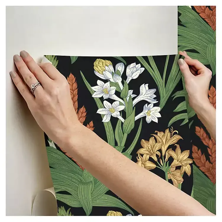 Wall Murals & Wallpaper-Kirklands Home Botanical Villa Peel & Stick Wallpaper Black