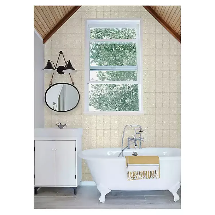 Wall Murals & Wallpaper-Kirklands Home Cream Provincial Tiles Peel & Stick Wallpaper Tan