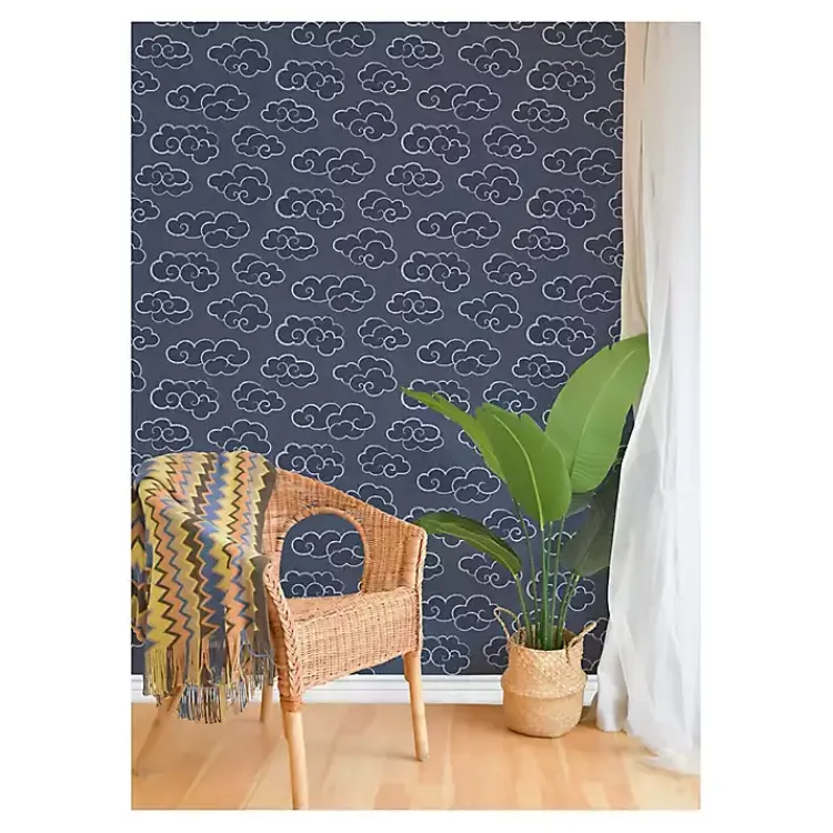 Wall Murals & Wallpaper-Kirklands Home Navy Cloudy Skies Peel & Stick Wallpaper Blue