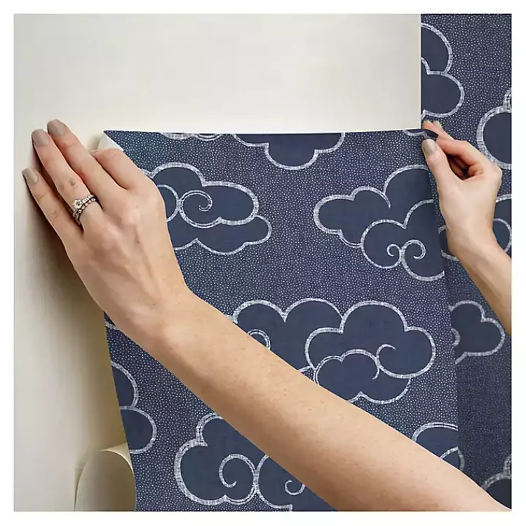 Wall Murals & Wallpaper-Kirklands Home Navy Cloudy Skies Peel & Stick Wallpaper Blue