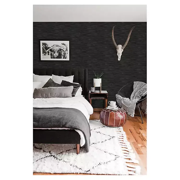 Wall Murals & Wallpaper-Kirklands Home Textured Grassweave Peel & Stick Wallpaper Black
