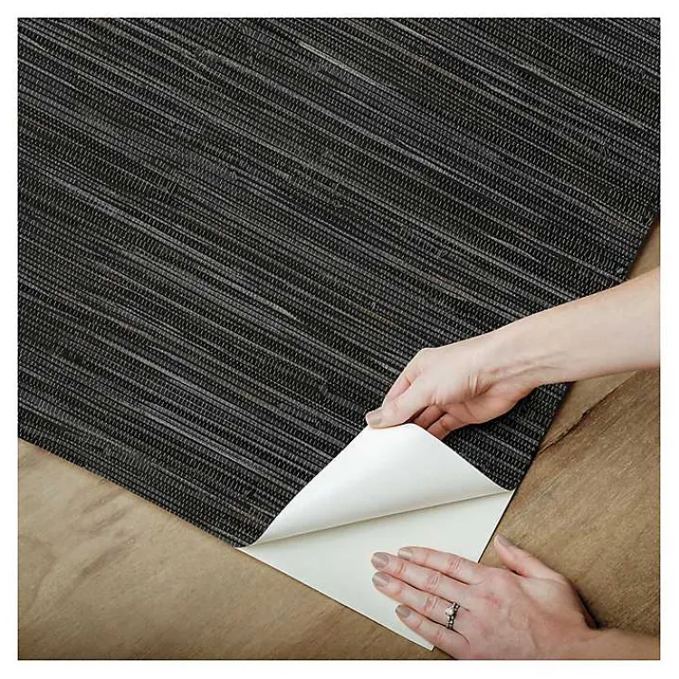 Wall Murals & Wallpaper-Kirklands Home Textured Grassweave Peel & Stick Wallpaper Black