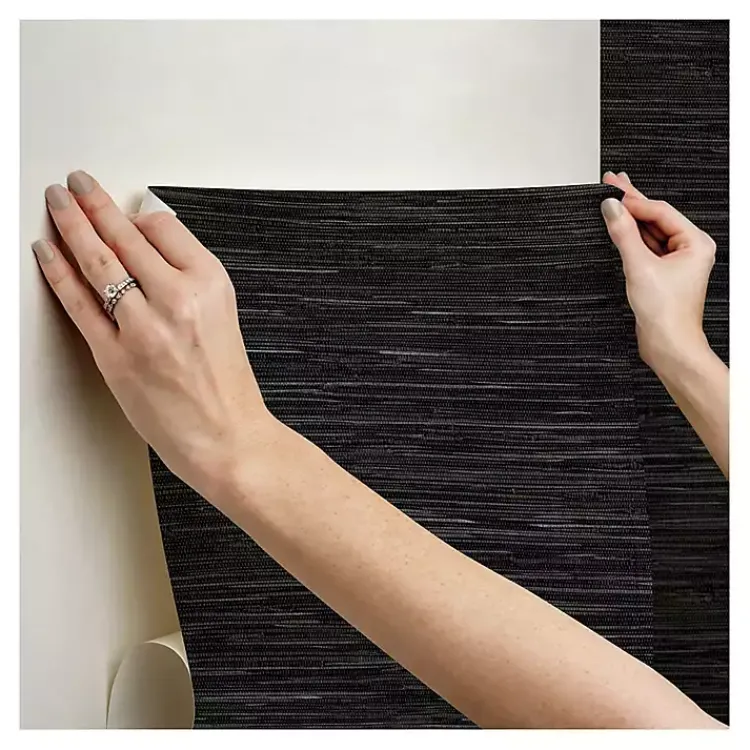 Wall Murals & Wallpaper-Kirklands Home Textured Grassweave Peel & Stick Wallpaper Black