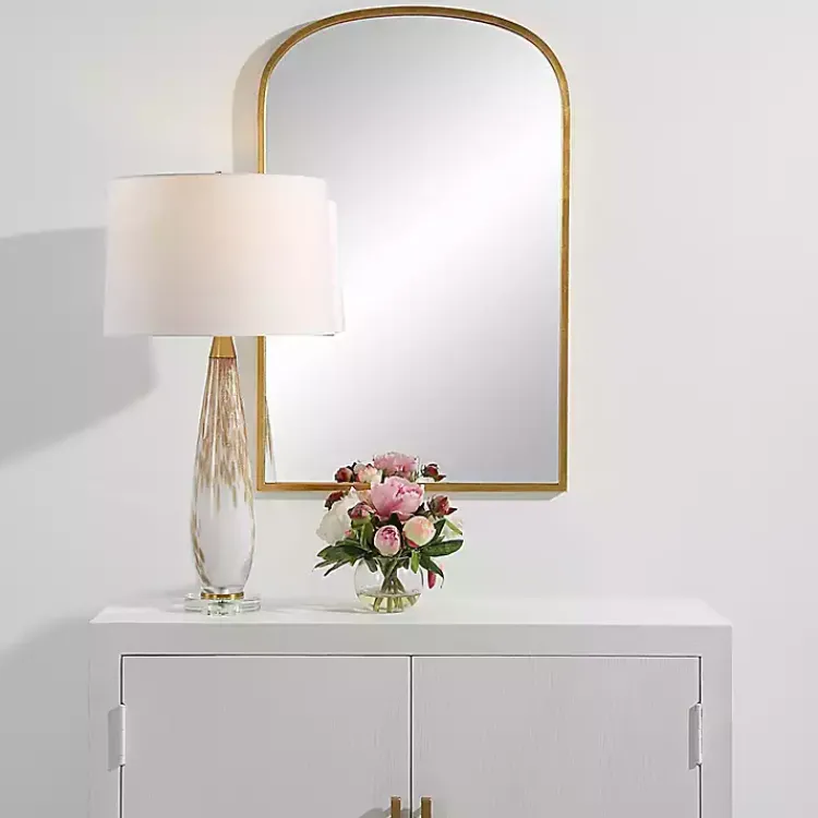 Framed Mirrors-Kirklands Home Gold Simple Round Top Wall Mirror
