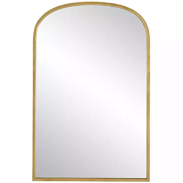 Framed Mirrors-Kirklands Home Gold Simple Round Top Wall Mirror