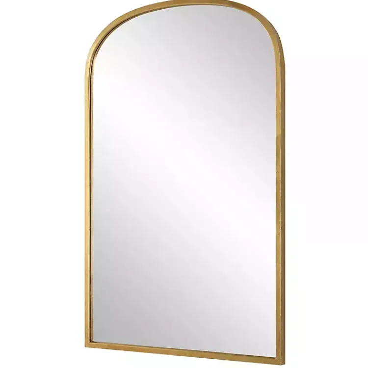 Framed Mirrors-Kirklands Home Gold Simple Round Top Wall Mirror