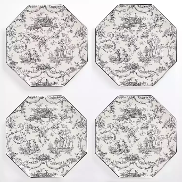 Dinnerware-Kirklands Home Emery Black Toile Dinner Plates, Set of 4