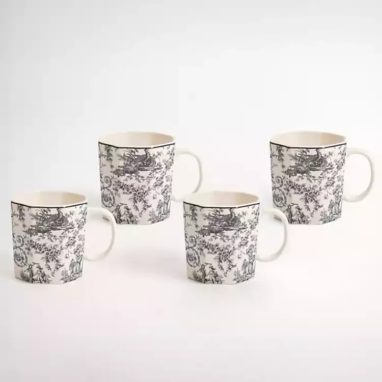 Glassware & Drinkware-Kirklands Home Emery Black Toile Mugs, Set of 4