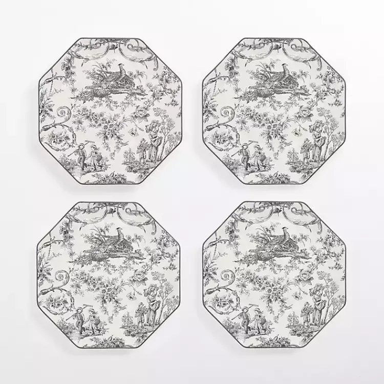 Dinnerware-Kirklands Home Emery Black Toile Salad Plates, Set of 4