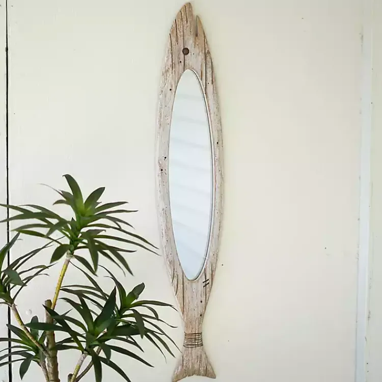 Decorative Mirrors-Kirklands Home Carved Wooden Fish Wall Mirror