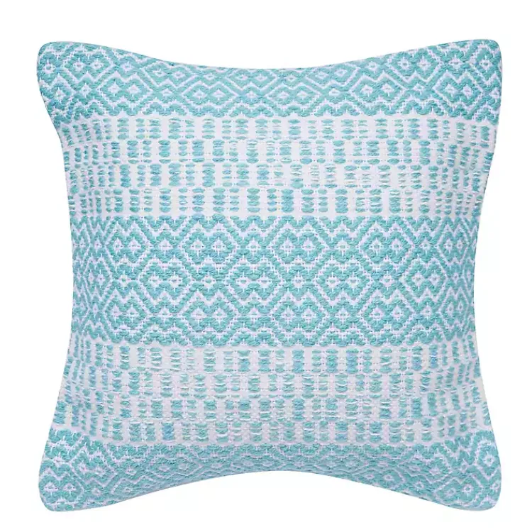 Outdoor Cushions & Pillows-Kirklands Home Aqua Diamond Stripe Indoor/Outdoor Pillow Blue
