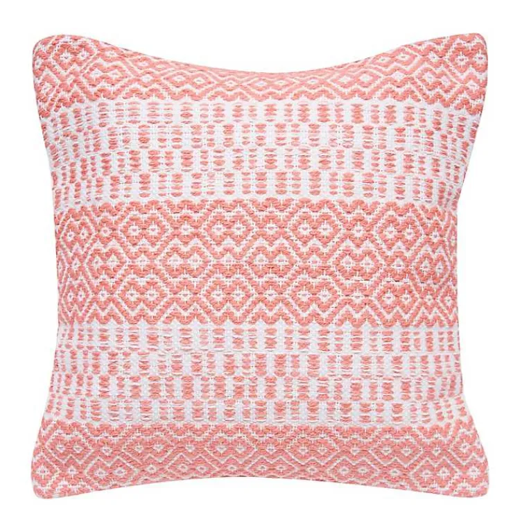 Outdoor Cushions & Pillows-Kirklands Home Coral Diamond Stripe Indoor/Outdoor Pillow Pink