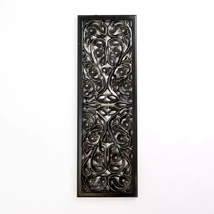 Wall Plaques-Kirklands Home Floral Carved Wood Wall Plaque Black