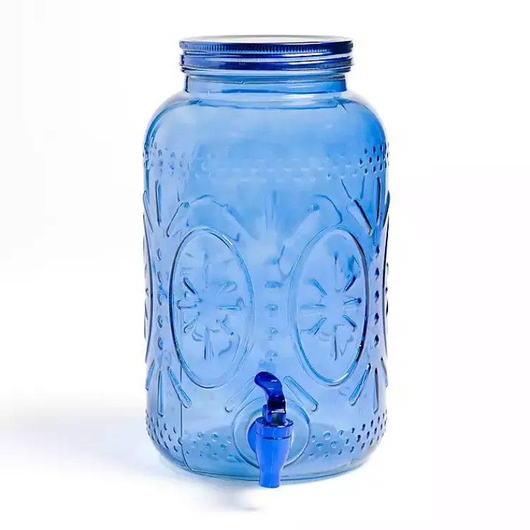 Serving & Entertaining-Kirklands Home Embossed Glass 1 Gallon Drink Dispenser Blue