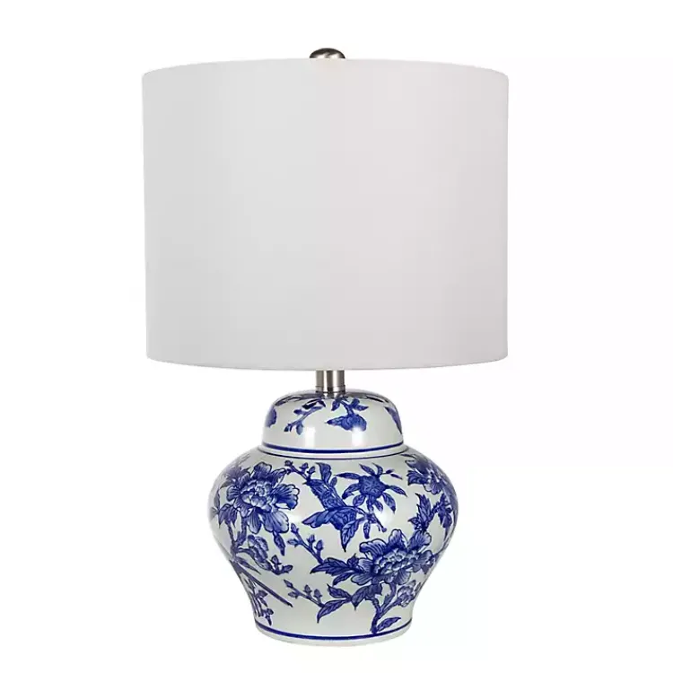 Table Lamps-Kirklands Home Blue & Floral Ceramic Table Lamp White