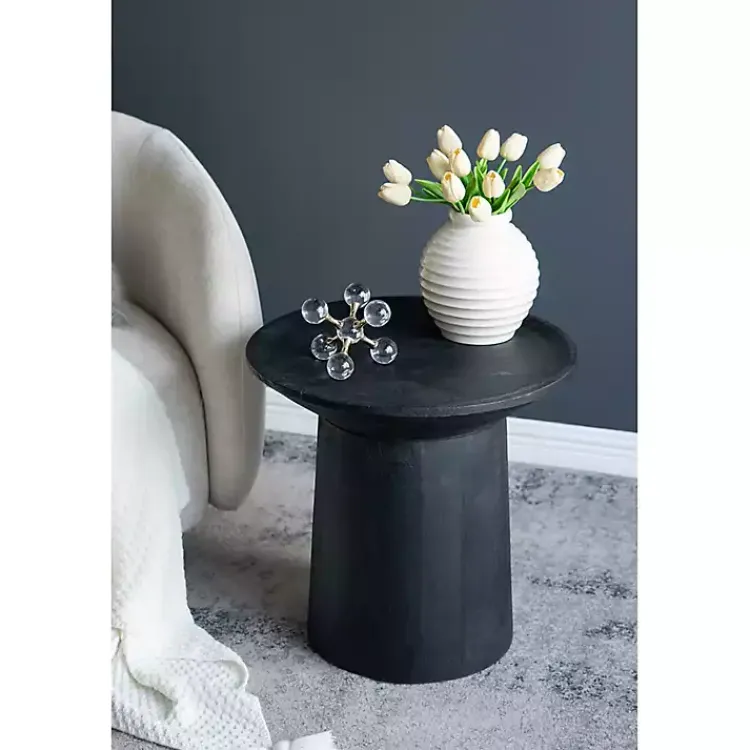 Accent & End Tables-Kirklands Home Mango Wood Round Pedestal Accent Table Black