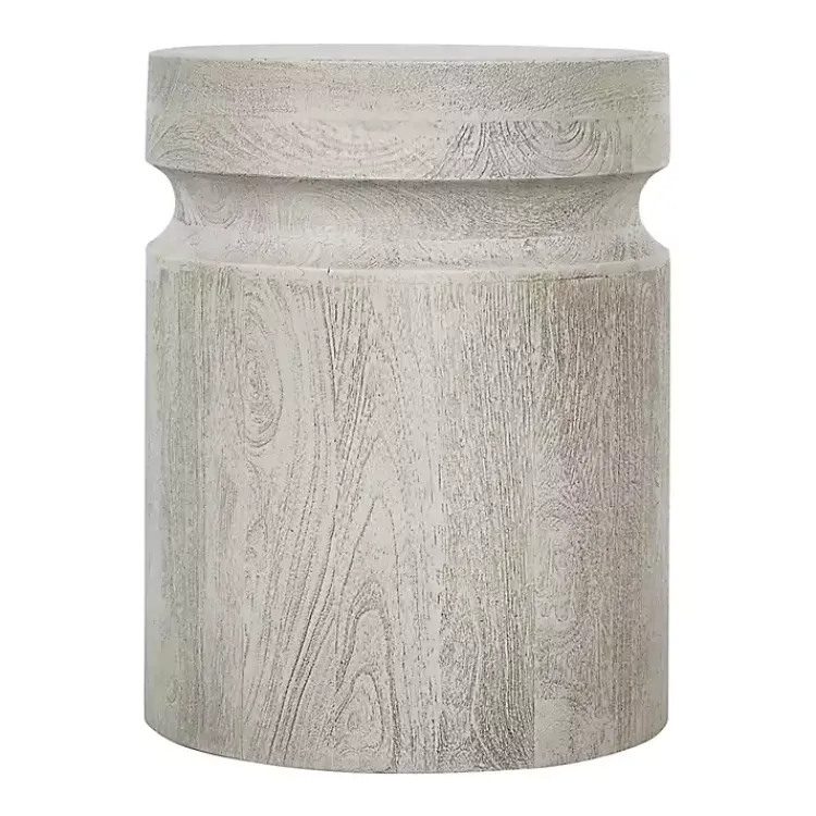 Accent & End Tables-Kirklands Home Light Cream Wood Cylinder Accent Table White