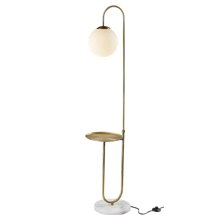 Floor Lamps-Kirklands Home Antique Brass Side Table Floor Lamp White