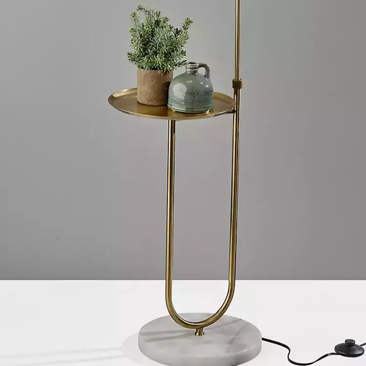 Floor Lamps-Kirklands Home Antique Brass Side Table Floor Lamp White