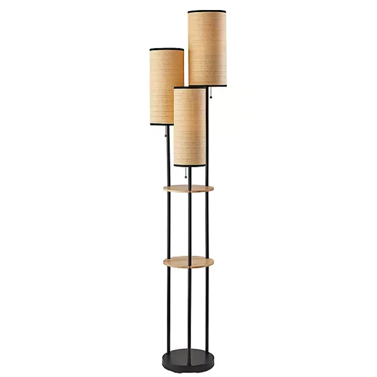 Floor Lamps-Kirklands Home Natural Woven Shade Trio Rowan Floor Lamp Tan