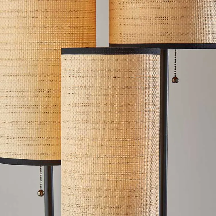 Floor Lamps-Kirklands Home Natural Woven Shade Trio Rowan Floor Lamp Tan