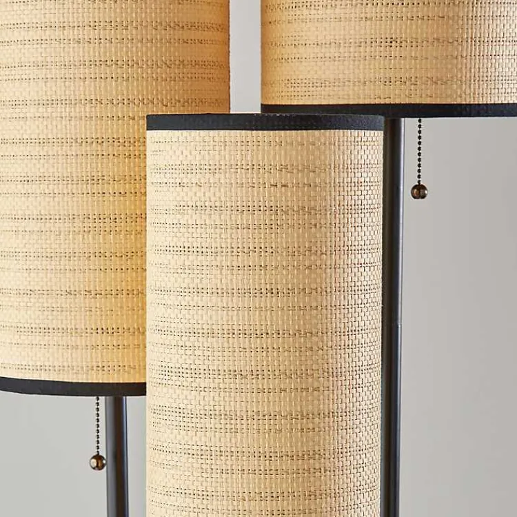 Floor Lamps-Kirklands Home Natural Woven Shade Trio Rowan Floor Lamp Tan