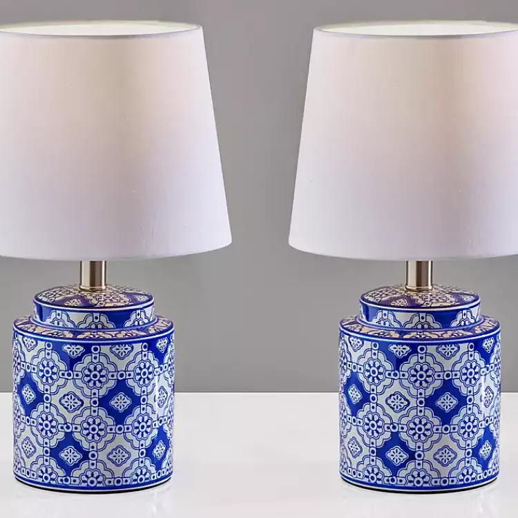 Table Lamps-Kirklands Home Blue and Ceramic Table Lamps, Set of 2 White