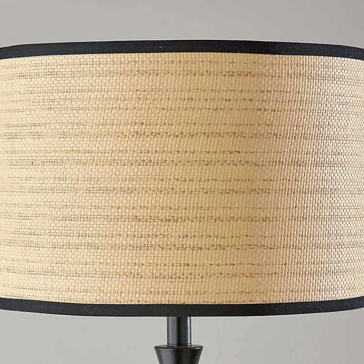 Floor Lamps-Kirklands Home Woven Rattan Shade Bailey Floor Lamp Black