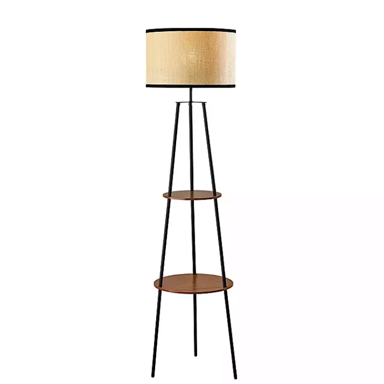 Floor Lamps-Kirklands Home & Walnut Shelves Savannah Floor Lamp Black
