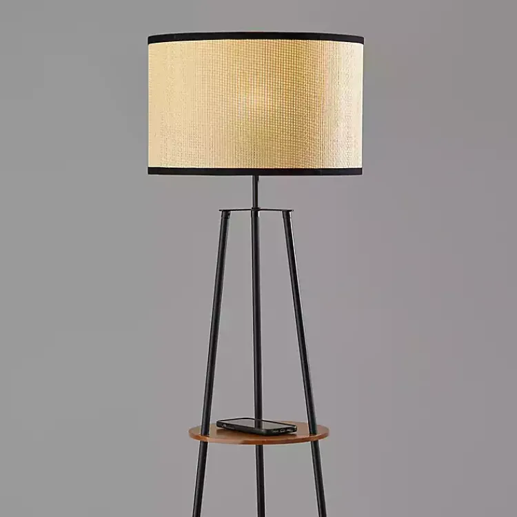 Floor Lamps-Kirklands Home & Walnut Shelves Savannah Floor Lamp Black