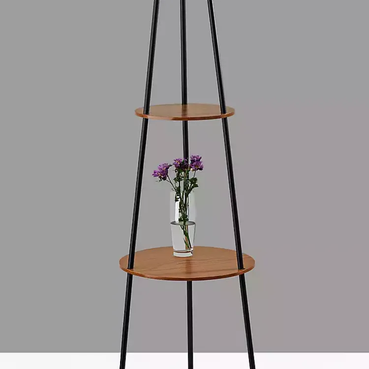 Floor Lamps-Kirklands Home & Walnut Shelves Savannah Floor Lamp Black