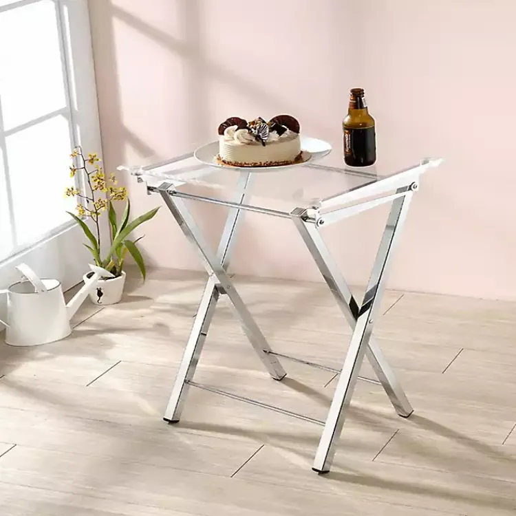 Accent & End Tables-Kirklands Home Acrylic Folding TV Tray Tables, Set of 2 Clear