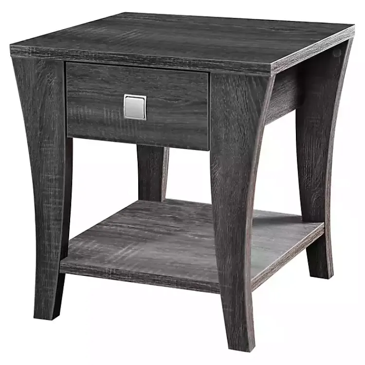 Accent & End Tables-Kirklands Home Charcoal Wood Single Drawer Side Table Gray