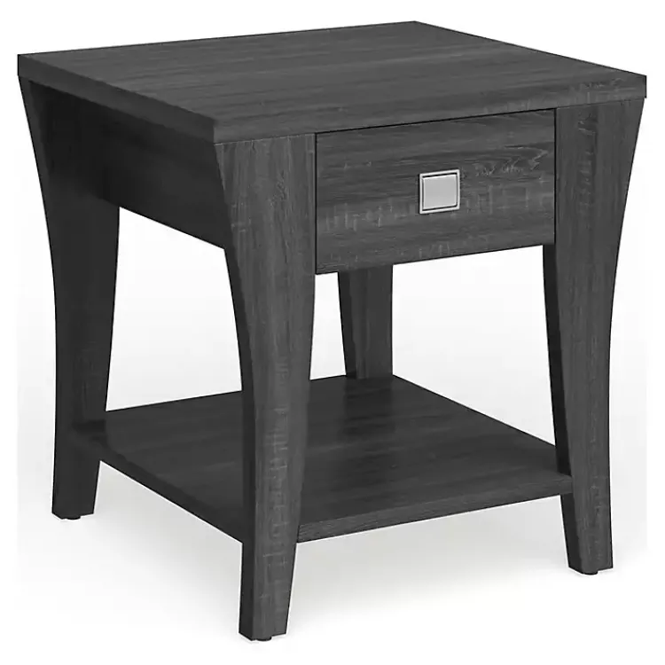 Accent & End Tables-Kirklands Home Charcoal Wood Single Drawer Side Table Gray