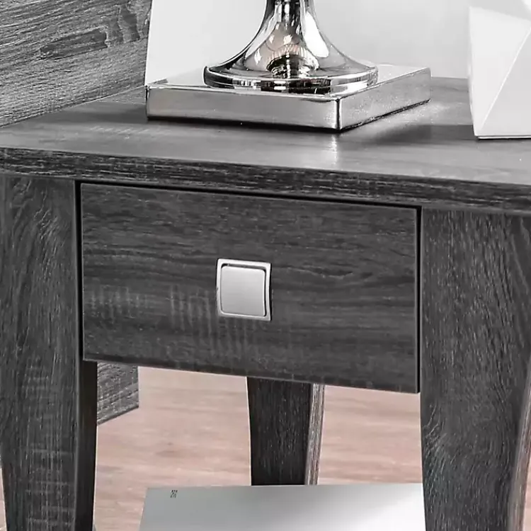 Accent & End Tables-Kirklands Home Charcoal Wood Single Drawer Side Table Gray