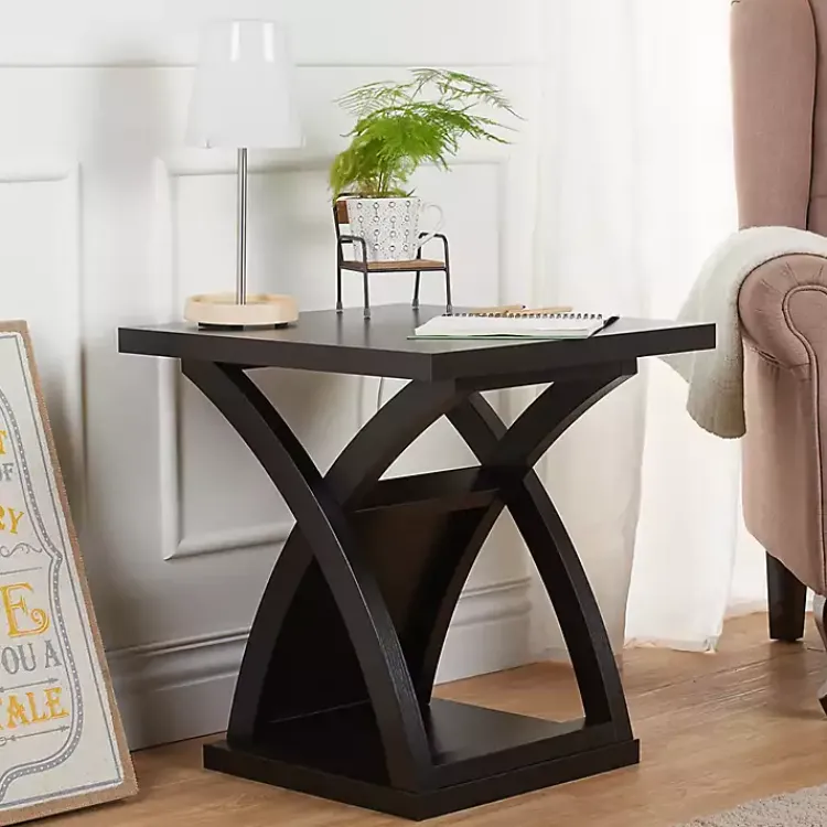 Accent & End Tables-Kirklands Home Espresso Wood X-Base Side Table Brown