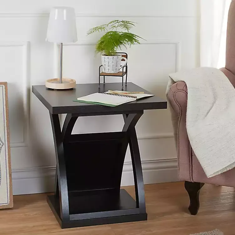 Accent & End Tables-Kirklands Home Espresso Wood X-Base Side Table Brown