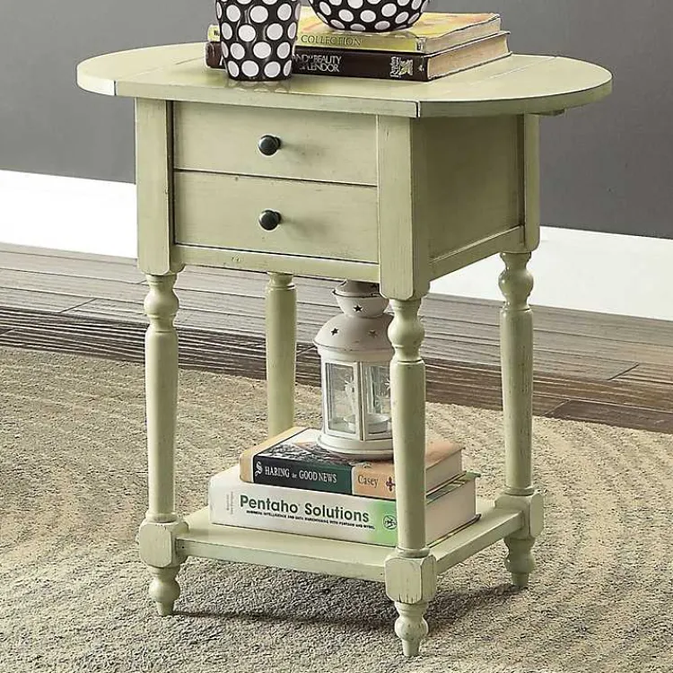 Accent & End Tables-Kirklands Home Cream Wood 2-Drawer Drop Leaf Side Table Ivory