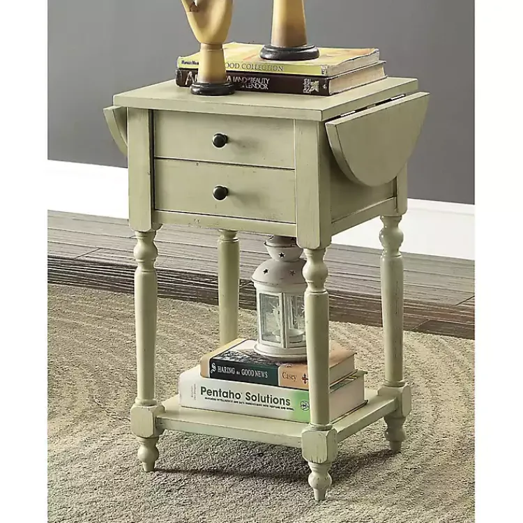 Accent & End Tables-Kirklands Home Cream Wood 2-Drawer Drop Leaf Side Table Ivory
