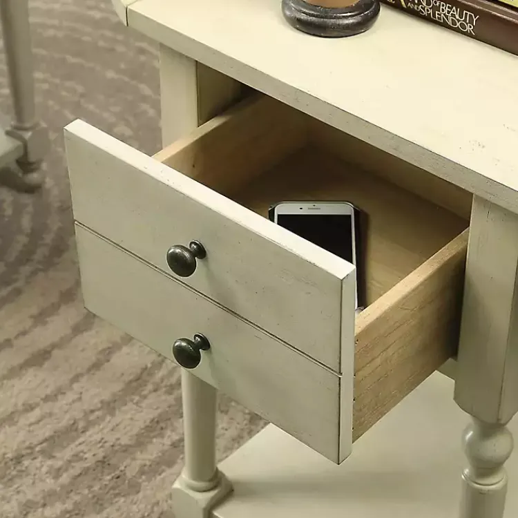 Accent & End Tables-Kirklands Home Cream Wood 2-Drawer Drop Leaf Side Table Ivory