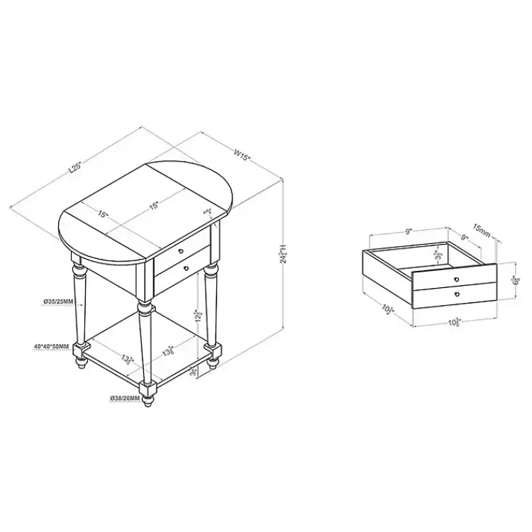 Accent & End Tables-Kirklands Home Cream Wood 2-Drawer Drop Leaf Side Table Ivory