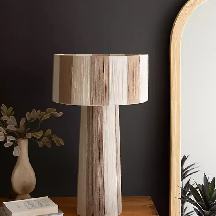 Table Lamps-Kirklands Home Striped Natural Jute Table Lamp Brown