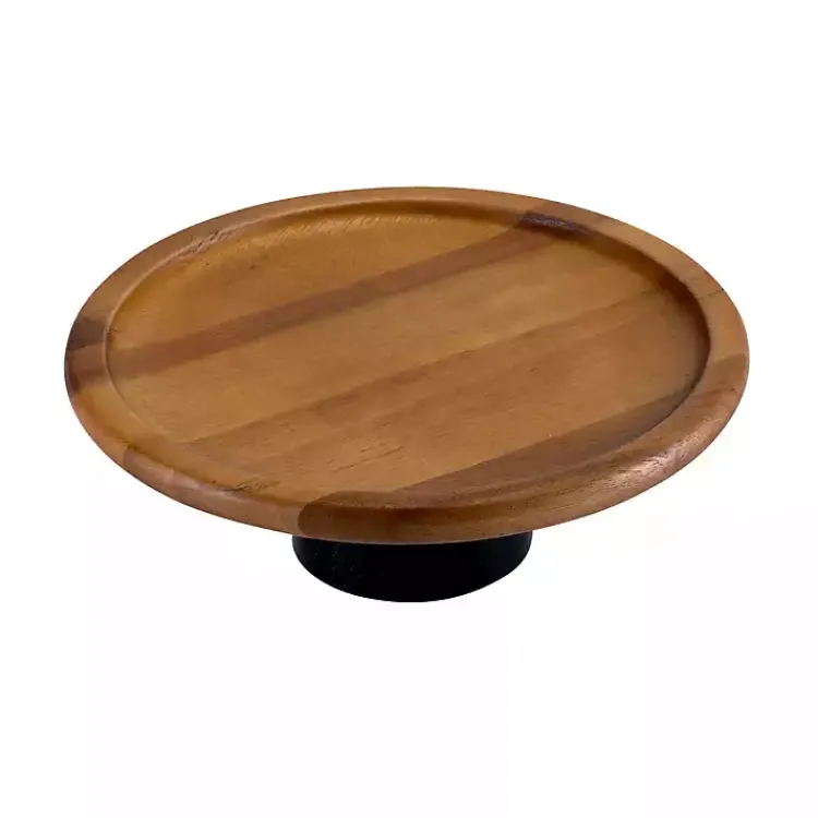 Serving & Entertaining-Kirklands Home Natural Acacia Wood Cake Stand with Black Base