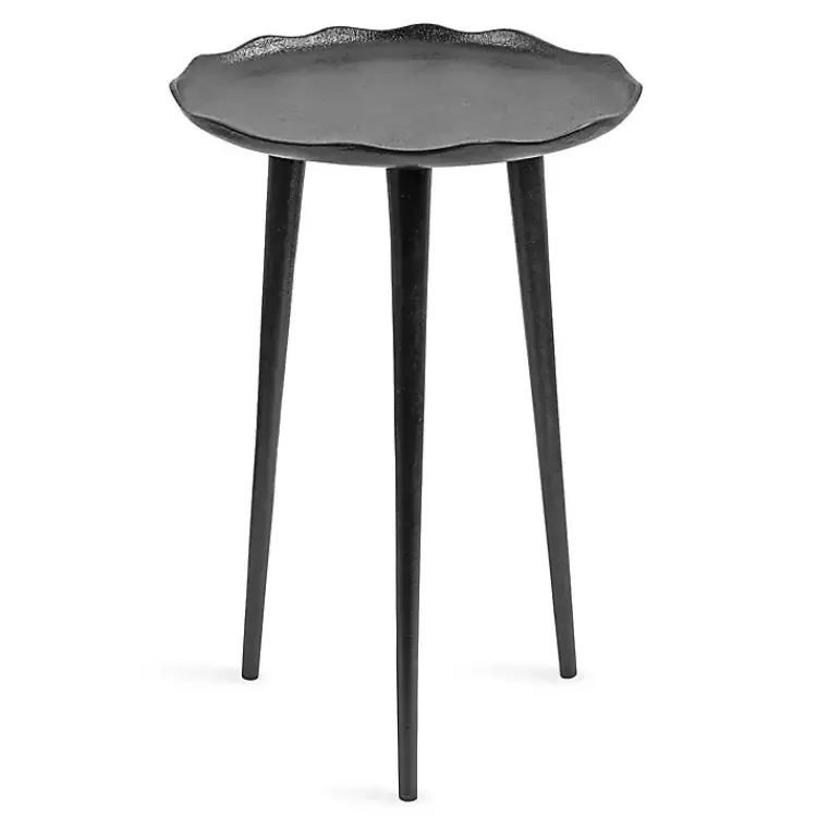 Accent & End Tables-Kirklands Home Metal Deckled Edge Round Side Table Black