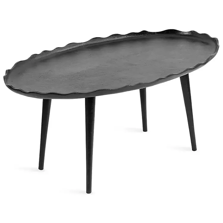 Coffee Tables-Kirklands Home Metal Deckled Edge Oval Coffee Table Black