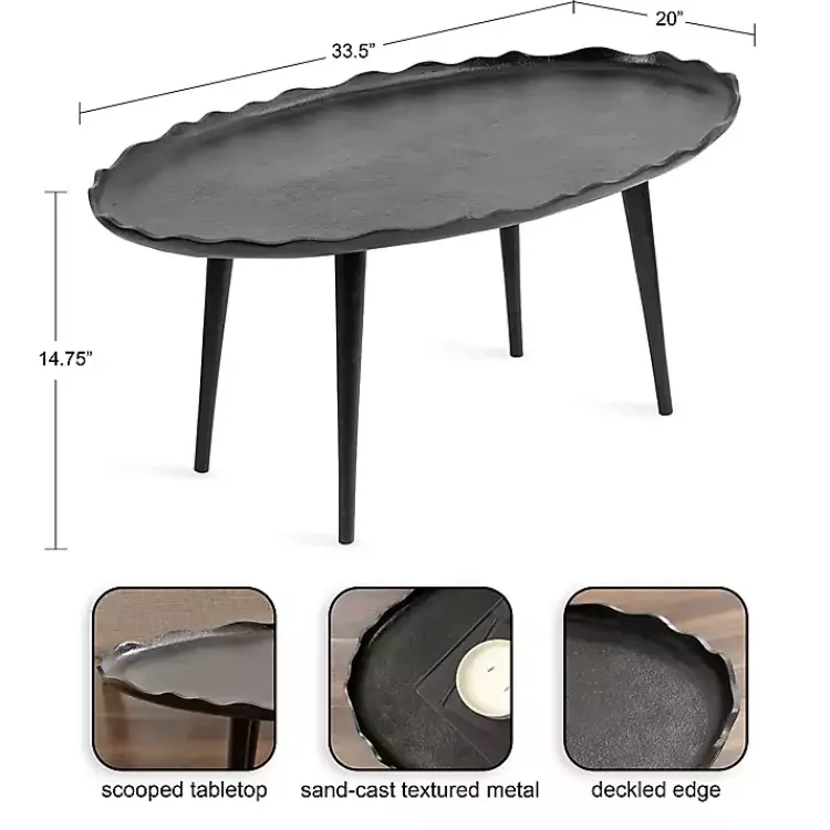 Coffee Tables-Kirklands Home Metal Deckled Edge Oval Coffee Table Black